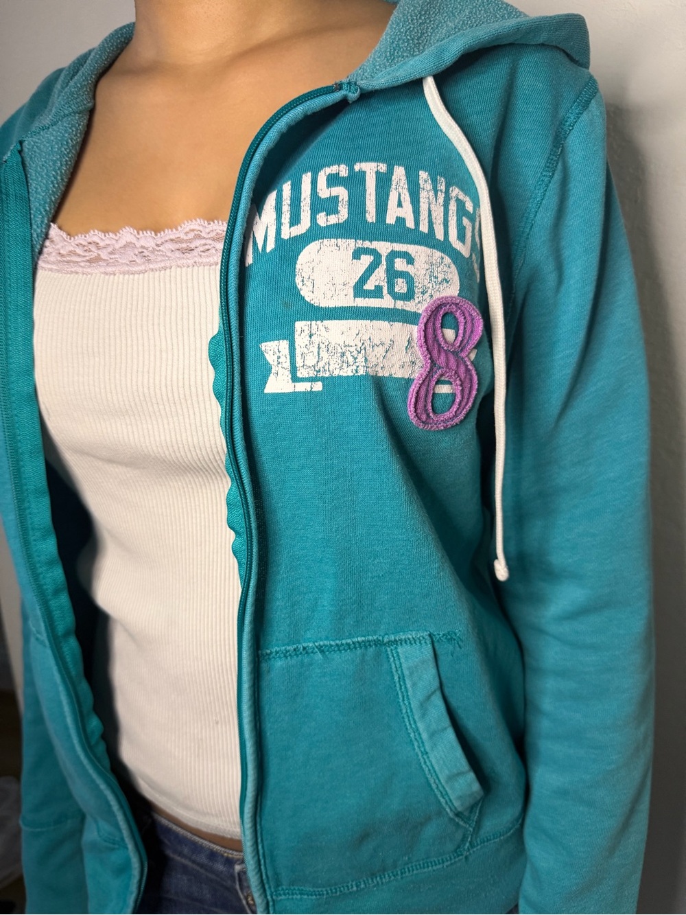 Teal Zip-Up Hoodie with Embroidered Patch